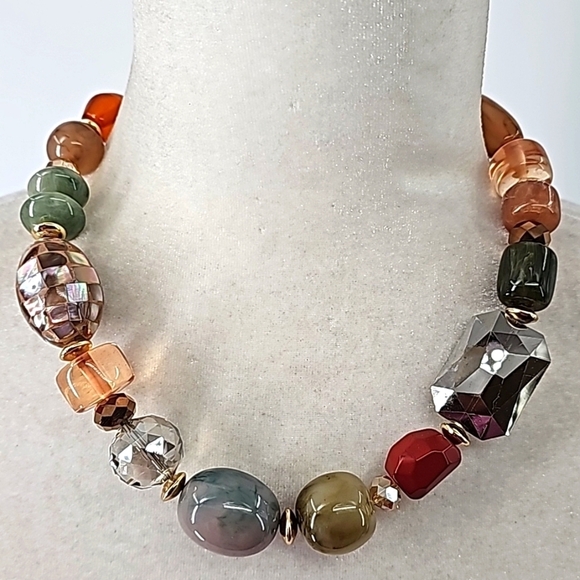 Chico's Jewelry - Chico's Orange Sage Gold Tone Stones & Baubles Necklace
